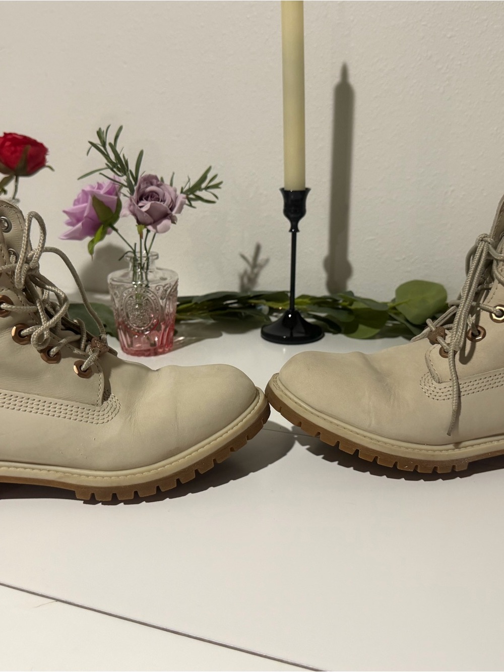 Timberland Women's Cream Lace-Up Boots with Rose Gold Accents - Picture 4 of 15